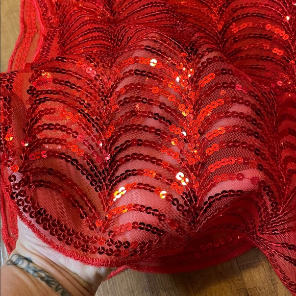 Red scarf set (alpaca wool and red sequin) - Picture 6 of 7